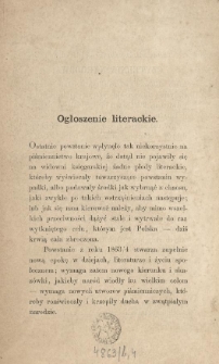 Ogłoszenie literackie [Inc.:] Ostatnie powstanie wpłynęło tak niekorzystnie na piśmiennictwo krajowe ...