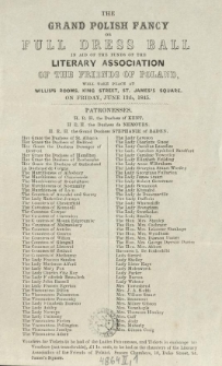 [Zawiadomienie] The Grand Polish Fancy or Full Dress Ball in aid of the Funds the Literary Association of the Friends of Poland [...]