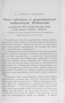 Płace robocizny w gospodarstwach wielkorolnych Wielkopolski na podstawie Biura Rachunkowego Klęka (Lata gospod. 1930/31-1934/35)