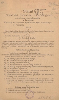 Statut Spółdzielni Budowlano-Parcelacyjnej z ograniczoną odpowiedzialnością w Poznaniu : wpisanej do rejestru Spółdzielni Sądu Grodzkiego