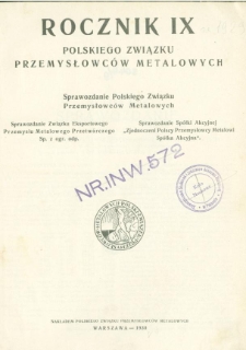 Rocznik IX Polskiego Związku Przemysłowców Metalowych [1929]