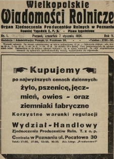 Wielkopolskie Wiadomości Rolnicze : organ Zjednoczenia Producent&oacute;w Rolnych 1926