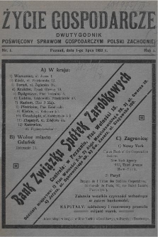 Życie Gospodarcze : dwutygodnik poświęcony sprawom gospodarczym Polski Zachodniej R. 1 (1922) - R. 18 (1939)
