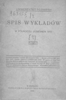 Uniwersytet Poznański: spis wykładów 1919-1938/39