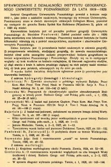 Sprawozdanie z działalności Instytutu Geograficznego Uniwersytetu Poznańskiego za ;ata 1919-1929