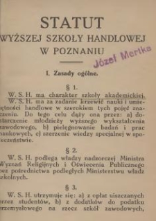 Statut Wyższej Szkoły Handlowej w Poznaniu