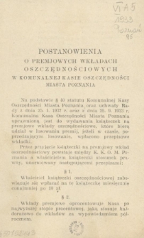 Postanowienia o premiowanych wkładach oszczędnościowych w Komunalnej Kasie Oszczędności Miasta Poznania