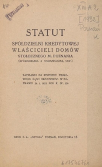 Statut Spółdzielni Kredytowej Właścicieli Domów Stołecznego M. Poznania (Spółdzielnia z ograniczoną odp.)