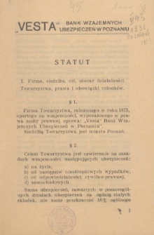 "Vesta" Bank Wzajemnych Ubezpieczeń w Poznaniu. Statut