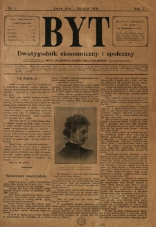 Byt : dwutygodnik ekonomiczny i społeczny ; organ "Krajowego Ogniska Nauczycielskiego". 1908.01.01 R.2 Nr1
