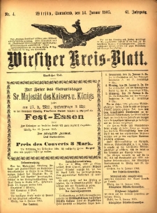 Wirsitzer Kreis-Blatt: herausgegeben vom Königlichen Landraths-Amte 1905.01.14 Jg.61 Nr4