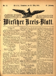 Wirsitzer Kreis-Blatt: herausgegeben vom Königlichen Landraths-Amte 1905.03.18 Jg.61 Nr22