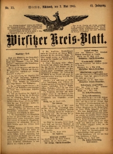 Wirsitzer Kreis-Blatt: herausgegeben vom Königlichen Landraths-Amte 1905.05.03 Jg.61 Nr35