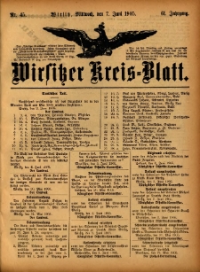 Wirsitzer Kreis-Blatt: herausgegeben vom Königlichen Landraths-Amte 1905.06.07 Jg.61 Nr45
