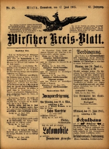 Wirsitzer Kreis-Blatt: herausgegeben vom Königlichen Landraths-Amte 1905.06.17 Jg.61 Nr48