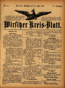 Wirsitzer Kreis-Blatt: herausgegeben vom Königlichen Landraths-Amte 1905.06.28 Jg.61 Nr51