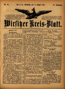 Wirsitzer Kreis-Blatt: herausgegeben vom Königlichen Landraths-Amte 1905.08.02 Jg.61 Nr61