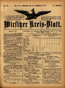 Wirsitzer Kreis-Blatt: herausgegeben vom Königlichen Landraths-Amte 1905.09.27 Jg.61 Nr77