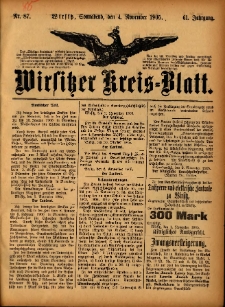 Wirsitzer Kreis-Blatt: herausgegeben vom Königlichen Landraths-Amte 1905.11.04 Jg.61 Nr88
