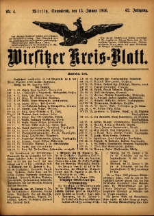 Wirsitzer Kreis-Blatt: herausgegeben vom Königlichen Landraths-Amte 1906.01.13 Jg.62 Nr4