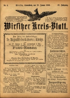 Wirsitzer Kreis-Blatt: herausgegeben vom Königlichen Landraths-Amte 1906.01.20 Jg.62 Nr6