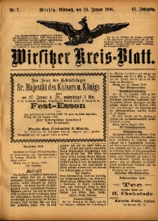 Wirsitzer Kreis-Blatt: herausgegeben vom Königlichen Landraths-Amte 1906.01.24 Jg.62 Nr7