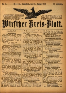 Wirsitzer Kreis-Blatt: herausgegeben vom Königlichen Landraths-Amte 1906.01.27 Jg.62 Nr8