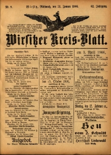 Wirsitzer Kreis-Blatt: herausgegeben vom Königlichen Landraths-Amte 1906.01.31 Jg.62 Nr9