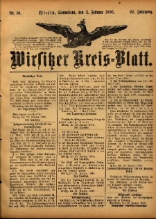 Wirsitzer Kreis-Blatt: herausgegeben vom Königlichen Landraths-Amte 1906.02.03 Jg.62 Nr10
