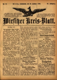 Wirsitzer Kreis-Blatt: herausgegeben vom Königlichen Landraths-Amte 1906.02.10 Jg.62 Nr12