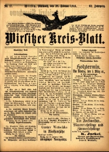 Wirsitzer Kreis-Blatt: herausgegeben vom Königlichen Landraths-Amte 1906.02.28 Jg.62 Nr17