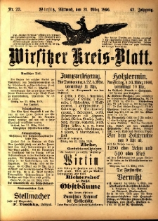 Wirsitzer Kreis-Blatt: herausgegeben vom Königlichen Landraths-Amte 1906.03.21 Jg.62 Nr23