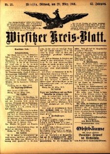 Wirsitzer Kreis-Blatt: herausgegeben vom Königlichen Landraths-Amte 1906.03.28 Jg.62 Nr25