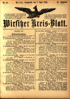 Wirsitzer Kreis-Blatt: herausgegeben vom Königlichen Landraths-Amte 1906.04.07 Jg.62 Nr28