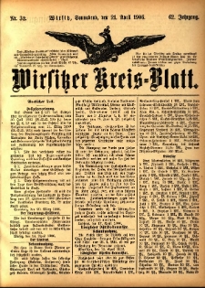 Wirsitzer Kreis-Blatt: herausgegeben vom Königlichen Landraths-Amte 1906.04.21 Jg.62 Nr32