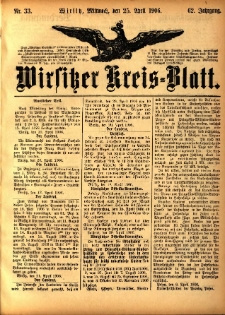 Wirsitzer Kreis-Blatt: herausgegeben vom Königlichen Landraths-Amte 1906.04.25 Jg.62 Nr33