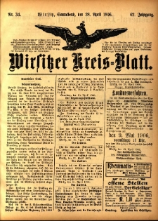 Wirsitzer Kreis-Blatt: herausgegeben vom Königlichen Landraths-Amte 1906.04.28 Jg.62 Nr34