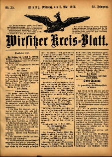 Wirsitzer Kreis-Blatt: herausgegeben vom Königlichen Landraths-Amte 1906.05.02 Jg.62 Nr35