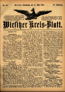 Wirsitzer Kreis-Blatt: herausgegeben vom Königlichen Landraths-Amte 1906.05.12 Jg.62 Nr38