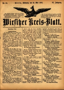 Wirsitzer Kreis-Blatt: herausgegeben vom Königlichen Landraths-Amte 1906.05.16 Jg.62 Nr39