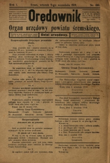 Orędownik Urzędowy Powiatu Śremskiego. 1919.09.09 R.1 Nr108