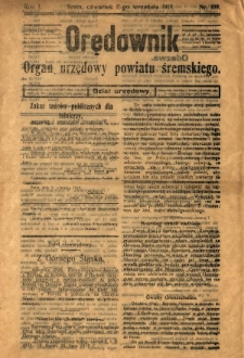 Orędownik Urzędowy Powiatu Śremskiego. 1919.09.11 R.1 Nr109