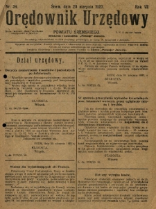 Orędownik Urzędowy Powiatu Śremskiego. 1923.08.25 R.7 Nr34