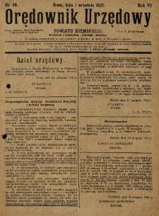 Orędownik Urzędowy Powiatu Śremskiego. 1923.09.01 R.7 Nr35
