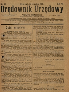 Orędownik Urzędowy Powiatu Śremskiego. 1923.09.22 R.7 Nr38