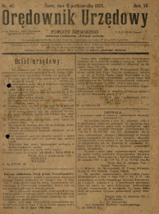 Orędownik Urzędowy Powiatu Śremskiego. 1923.10.06 R.7 Nr40