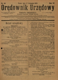 Orędownik Urzędowy Powiatu Śremskiego. 1923.11.17 R.7 Nr46