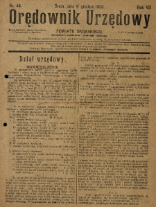 Orędownik Urzędowy Powiatu Śremskiego. 1923.12.08 R.7 Nr49