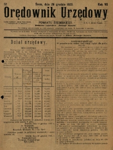 Orędownik Urzędowy Powiatu Śremskiego. 1923.12.29 R.7 Nr52