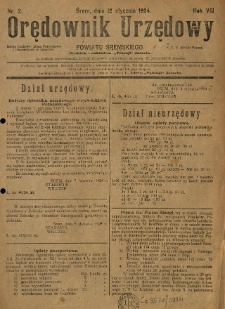 Orędownik Urzędowy Powiatu Śremskiego. 1924.01.12 R.8 Nr2
